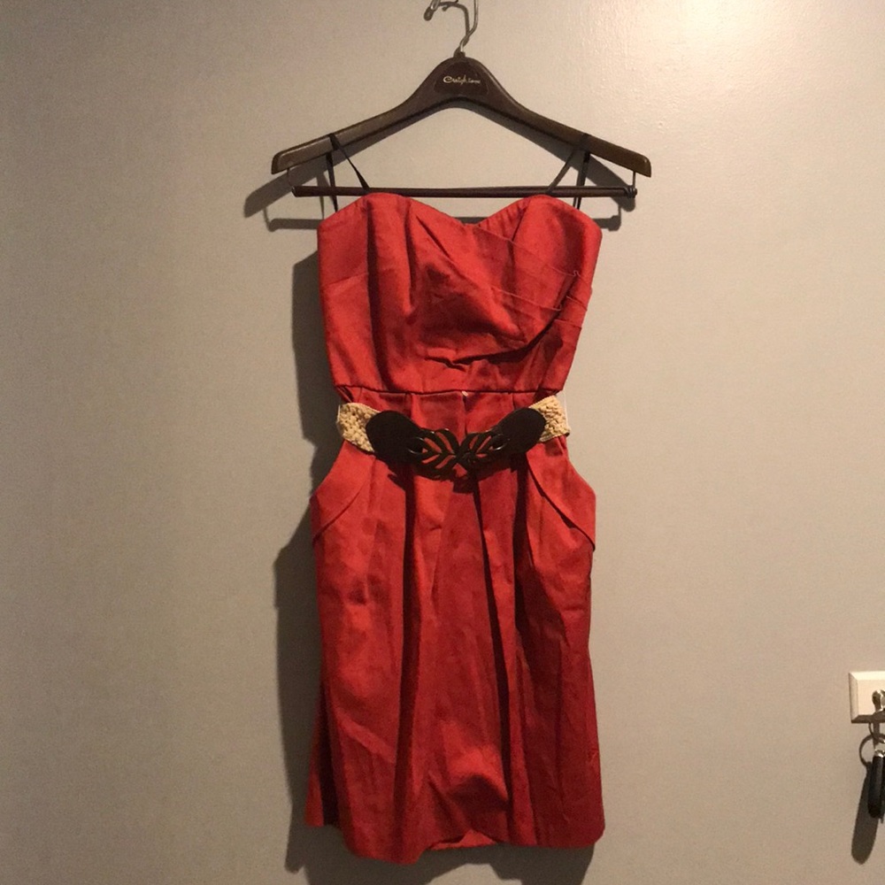 Iz Byer rust colored dress with belt
